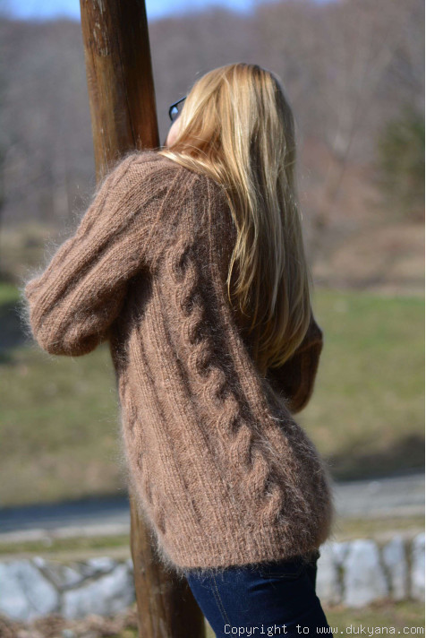 V-neck mens mohair sweater hand knitted/VM4